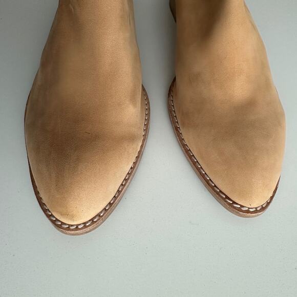Overland Rayna NWOB Almond Toe Wood Heel Tan Nubuck Mule Shoe EU 40 US 9 9.5 - Picture 6 of 9
